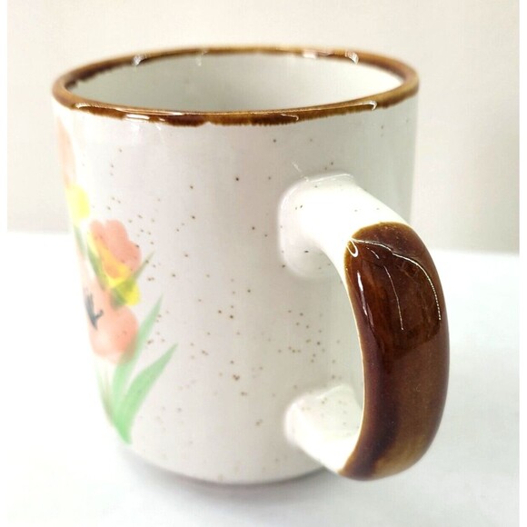 Vintage Floral Mug - Otagiri Style Speckled Stoneware EUC MCM Flower Coffee Mug - Picture 6 of 7